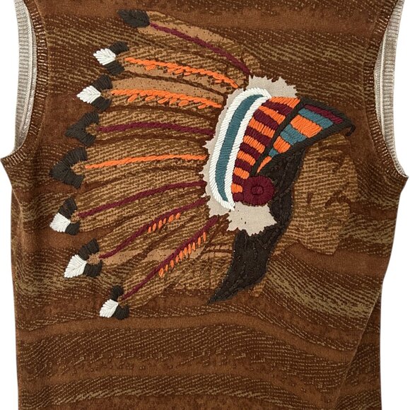 Double D Ranch Embroidered Native American Chief Western Cardigan Vest Duster S - Picture 6 of 15